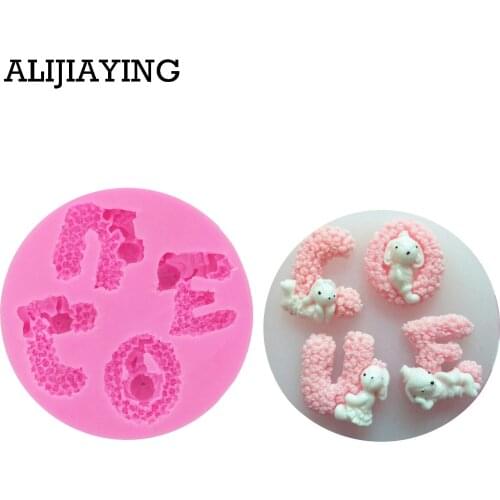 M0656 3D Rose flowers love Letter form fondant silicone mold for Wedding cake decorating tools rabbit baking mould
