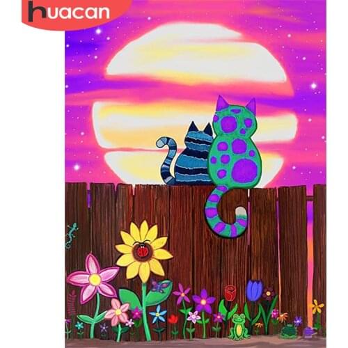 HUACAN 5d Diamond Painting Cat Full Drill Square Round Needlework Art Diamond Embroidery Animal Cross Stitch Handmade Gift