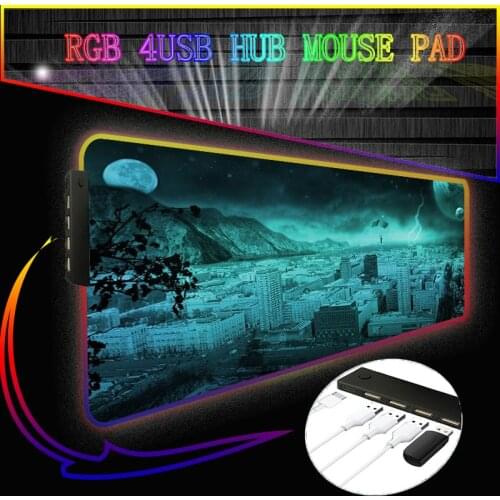 City Scenery LED Light Gaming Mouse Pad RGB 4 Port USB Hub Large Keyboard Rubber Base Computer Carpet Desk Mat PC Game MousePad