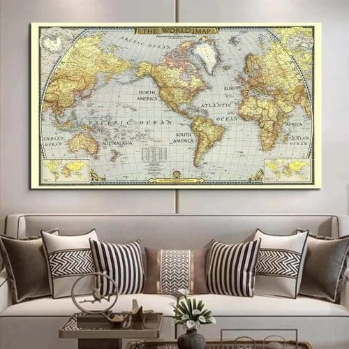 World Map Vintage Posters and Prints Wall Art Canvas Paintings Poster Picture Decoration Painting For Living Room Office Decor