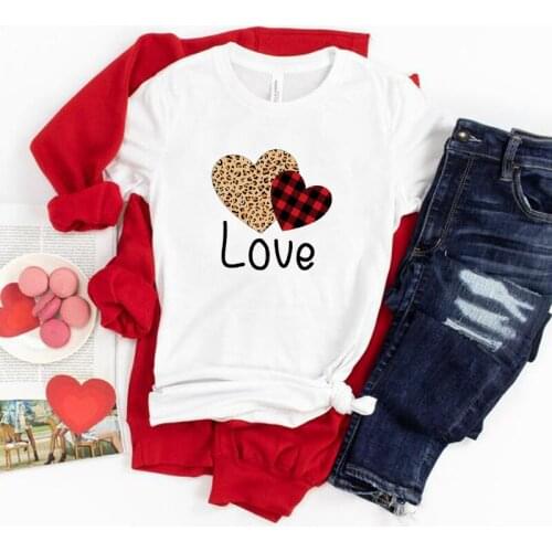 Valentines Day T Shirt Leopard Love Printed Short Sleeve Loose Neck Femme T-shirts Tops Cotton Vintage Wummer Cothes for Couple