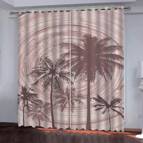 Coconut tree 3d curtains Customized 3d curtains simple and fresh modern thickening blackout curtains