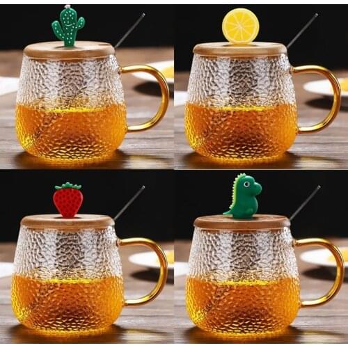 Creative High Temperature Resistant Glass Mug Coffee Cup Cute Bottle Student Couple Milk Tea Cup with Lid Spoon Flower Tea Cup