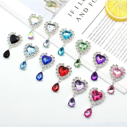 New 45*24MM Brass Peach Heart Rhinestone Pendant For Wedding Decoration Metal Brooch Hair Bow DIY Jewelry Craft Accessories