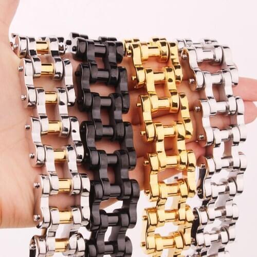 Fashion Stainless Steel Bicycle Chain Gold Color Bracelets & Bangles Motorcycle Chain Mens Bracelet Men Biker Men Jewelry