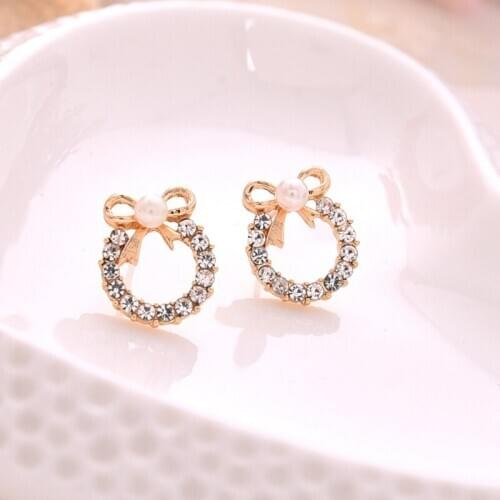 Fashion Chic Compact Crystal Gold Earrings Small Cute Bow Jewelry Wholesale For Women Earrings