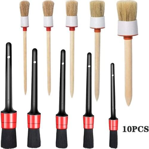 Car detail brush set, car detail brush cleaner, used to clean car interior, wheels, exterior and leather (10 pieces)