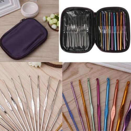22PCS Newest Colourful Knit Set Aluminium Crochet Hooks Knitting Needles Set 0.6mm-6.5mm Punch Pen Kit