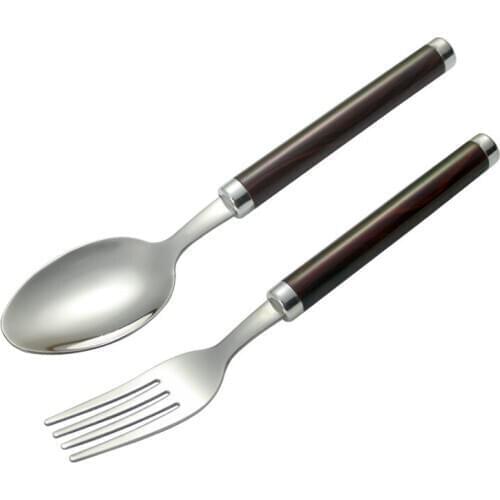 Jishi 304 stainless steel tableware set imitation wood grain handle fork spoon two-piece soup spoon dessert fork