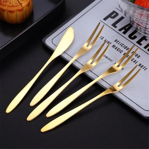 304 Stainless Steel Tableware Fruit Fork Set Two Tooth Dessert Cake Small Fork Mooncake Knife Fork Accessories