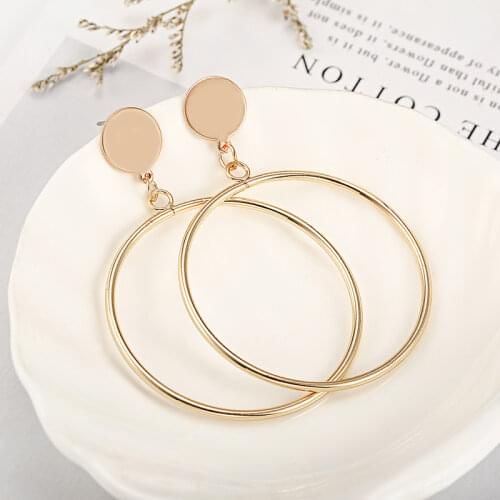 New Arrival Gold Color Long Hollow Big Round Earrings Hiphop Simple Circle Earring For Women Accessories Jewelry