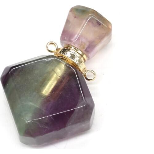 New Essential Oil Diffuser Pendant Natural Stone Purple Fluorite Perfume Bottle Charms Connector for DIY Necklace Jewelry Making