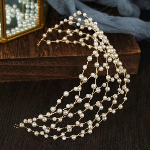 New Baroque style Simulated Pearl Hairbands Headbands for Women Bridal Banquet Party Mesh Crowns Tiaras Wedding Hair Accessories