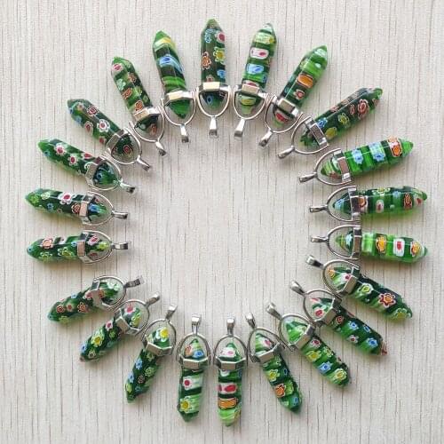 2021 New Fashion thousand flower glass green pillar Point charm pendants for jewelry making 24pcs/lot Wholesale free shipping