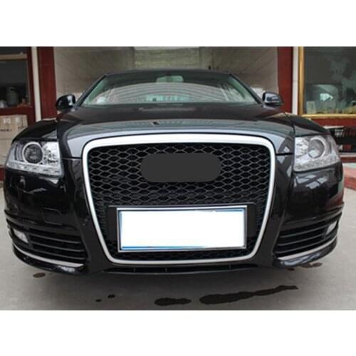 Front Sport Hex Mesh Honeycomb Hood Grill Chrome Frame Black Grill for Audi A6/S6 C6 2005 2006 2007 2008 2009 2010 2011
