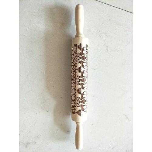 Christmas Snowflake Elk Wooden Rolling Pin Embossing Baking Cookies Noodle Biscuit Fondant Cake Dough Patterned Roller