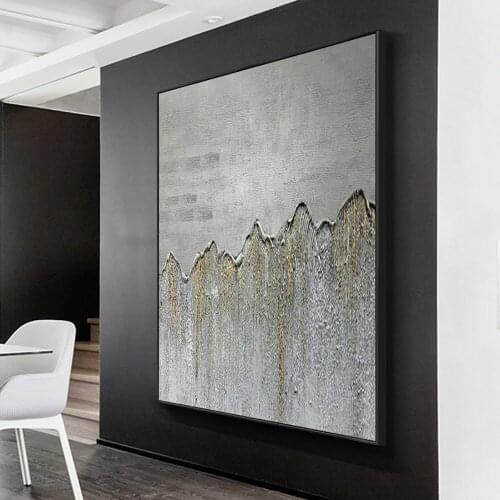 Hand-Painted Abstract Oil Painting Gray Gold Thick Oil Texture Art Mural Canvas Painting Porch Living Room Decoration Paintings