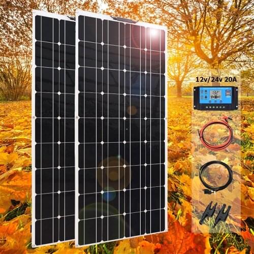 Solar panel 240w 200w 12v 24v kit car battery charger 20A controller 3M extension cable 2 in 1 adapter for Van boat 220v 1000w