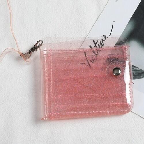Light Pink ID Card Holder Transparent Coin Purse Student Wallet Girl Campus Hanging Neck Card Holder Portable Card Holder Wallet