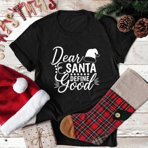 Dear Santa Define Good Graphic T-Shirt Funny 100% Cotton Meow Vintage Santa Christmas hat Slogan Aesthetic Tops Casual Camisetas