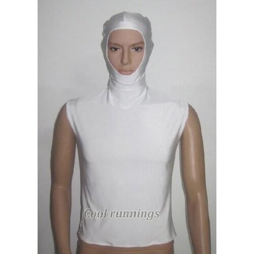 Adult spandex zentai White Helmet Under Hood Collar Halloween party