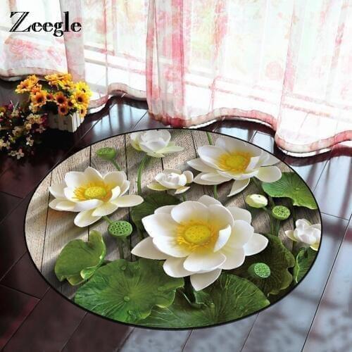 Zeegle Living Room Floor Mat Round Carpets Shower Room Bath Mat Non-slip Floor Mats Baby Room Mats Flannel Kids Room Rug