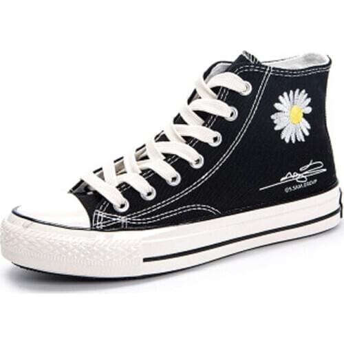 Womens Shoes 2021 New Spring And Autumn Web Celebrity The Same Style Small Daisy Canvas Single Shoes Versatile