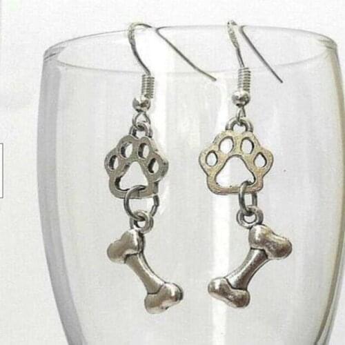 Women Pet Dog Cat Paw Print Bones Wing Earrings Punk Love Heart Pendant Cartilage Drop Dangle Hook Earring Jewelry Mujer Gift