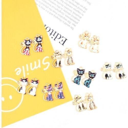10pcs/lot Korean Jewelry Enamel painted flower cat alloy pendant bracelet diy jewelry accessories fitting XL759