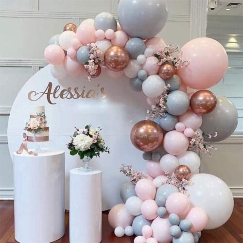 136Pcs Macaron Pink Gray Balloon Garland Arch Kit Metal Rose Gold White Balloons for Birthday Wedding Christmas Party Decoration