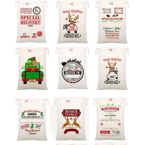 49 Styles Christmas Gift Bags Canvas Drawstring Bag With Reindeers Santa Claus Sack Bags For kids Decoration