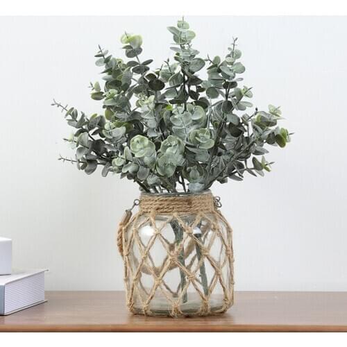 9 Pcs Faux Eucalyptus Leaves Artificial Greenery Stems Fake Green Plants Branches Home Wedding Party Decoration Wholesale X2