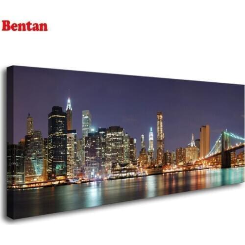 Large 5D DIY Diamond Painting Cross Stitch Brooklyn Bridge New York City Night landscape Diamond embroidery Living Room Decor