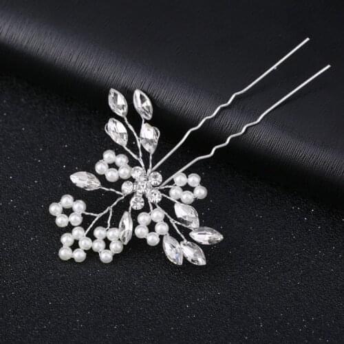 White Pearl Flower Bridal Hair Sticks Hairpin Bride Hair Pins Tiara Headpiece Hair Jewelry Women Wedding Prom Party Accessories