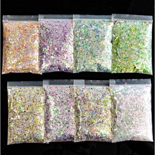 50g New 8Colors block Nail Sequins, Mix Size Heaxgon Shape Nail Art Sequins & Shining Laser Paillette Stickers For Nail Art &&74