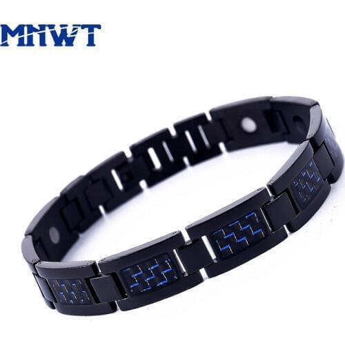 MNWT High Quality Healthy Energy Bracelet Classic Black Chain Link Bracelets For Men Stainless Steel Magnetotherapy Father Gift