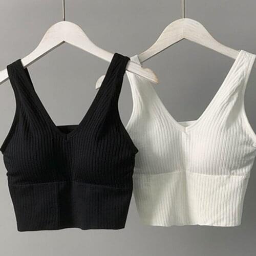 Women Tank Crop Top Sexy Knitted Tops Camisole Massage Pad Underwear Female Crop Top Backless Sleeveless Intimate Lingerie Femme