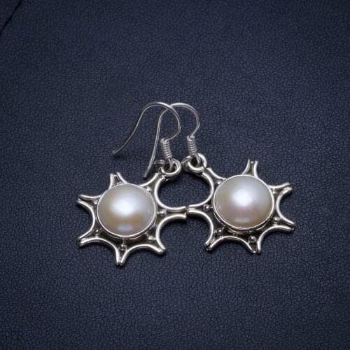 Natural River Pearl Handmade Indian 925 Sterling Silver Earrings 1 1/4" T4187