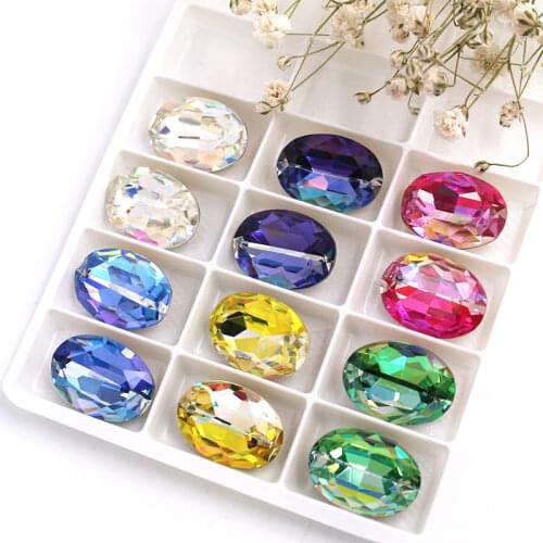 New arrival pointback glue on glass rhinestones high quality crystal Oval shape Laser rhinestones diy bag/clothing Accessories