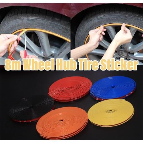 JEAZEA 8m Car Motorcycle Auto Wheel Rim Hub Tire Protection Sticker Decorative Strip Wheel Reflective Rim Tire Protection Care
