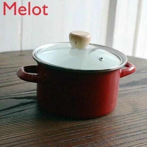 Chinese Red Thickened Enamel Small Soup Pot Instant Noodle Pot Enamel Milk Pot High for One Person Enamel Milk Pot
