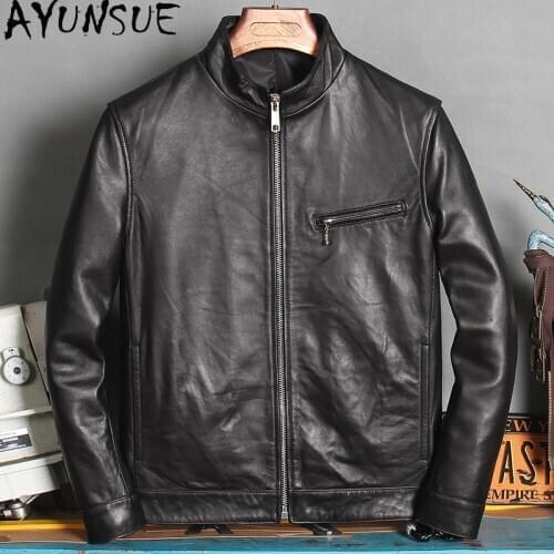 AYUNSUE 2020 New Genuine Leather Jacket Men 100% Sheepskin Coat Man Spring Autumn Biker Motorcycle Jacket Slim Chaqueta Hombre