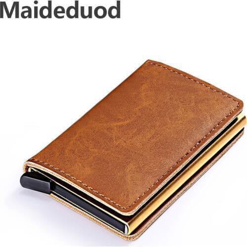 Maideduod 2018 New Arrival Business Credit Card Holder Metal RFID Aluminium Card Box Pu Leather Wallet Vintage Unisex Purse