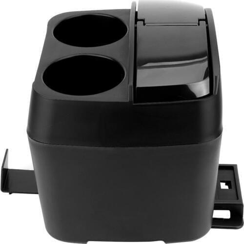 Multi-functional Universal Large Capacity Car Black Garbage Can Paper Towel clip with two beverage seats non-toxic tasteless