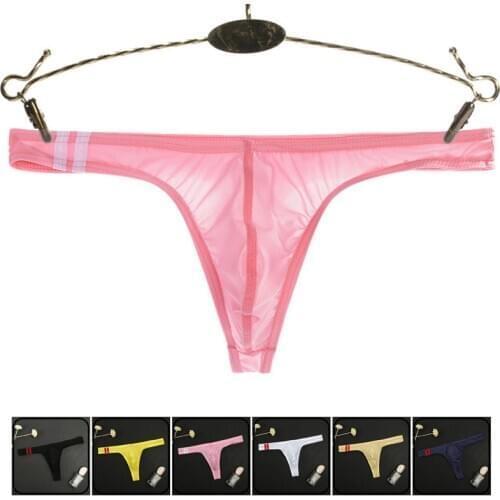 Mens thongs and g strings Hot Sexy Men Thong Ice Silk Thin Panties Pouch Bikini Beach Lingerie Male Underwear jockstrap