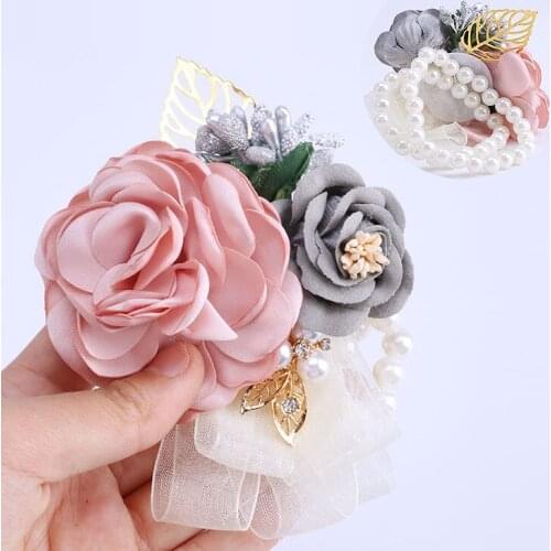 New Mori Series Wedding Gift Bridesmaid Wrist Flower Corsage Simulation Flower Gold Foil Pearl DIY Best Man Group Corsage D675