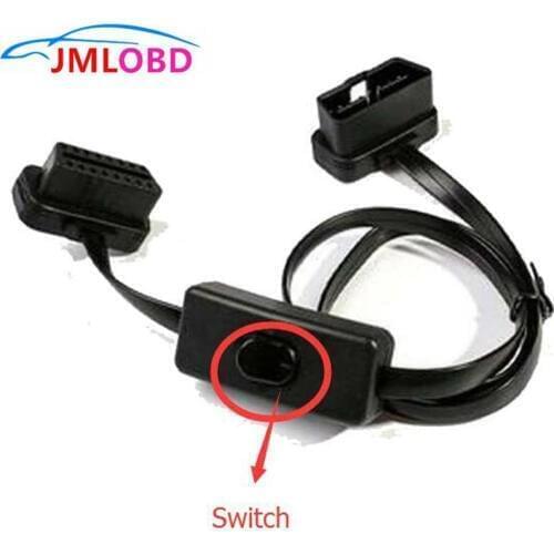 OBD2 TOOL Flat+Thin As Noodle 60cm OBD 2 OBDII OBD2 16Pin Male to Female ELM327 Diagnostic Extension Cable Connector with SWITCH