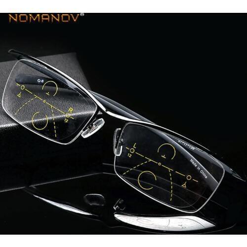 NOMANOV = Progressive Multifocal Reading Glasses Titanium Alloy Trend Retro Eyebrow Eyeframe See Near And Far TOP 0 ADD +1 To +4