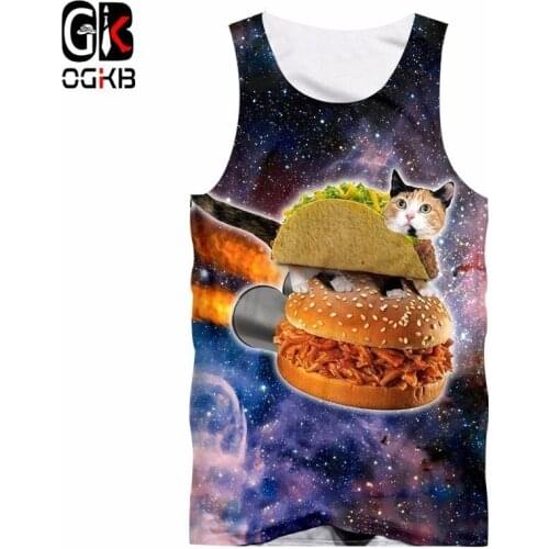OGKB Hip-hop Galaxy Space Tank Tops Women/Mens 2018 Summer 3D Printing Animal Cat Vest Fit Slim Sleeveless Tee Shirts Clothing