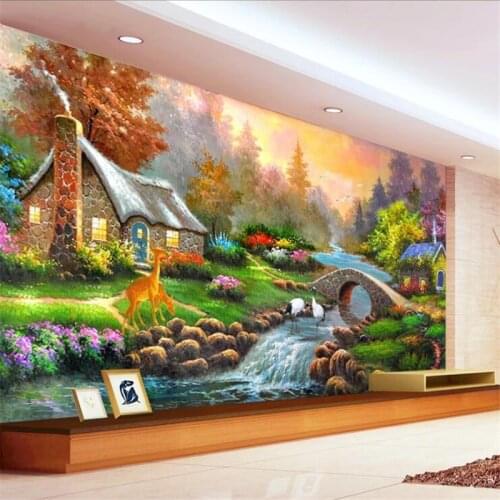 Custom wallpaper 3d photo murals papel de parede bridge water family fairyland landscape oil painting TV background wall paper